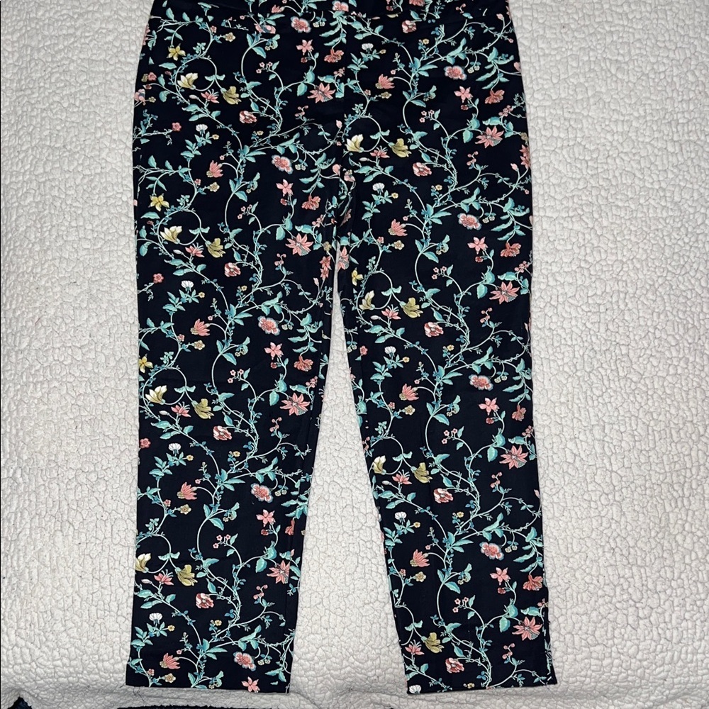 LOFT Floral Ankle Pants - Black with Multicolor Print - Picture 3 of 7
